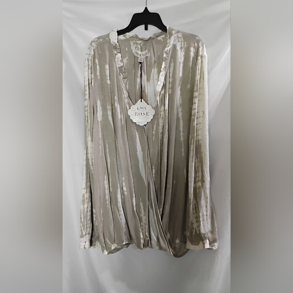 Knox Rose Women's Cream Tie Dye Long Sleeve Wrap Top Size XLarge Elastic Waist